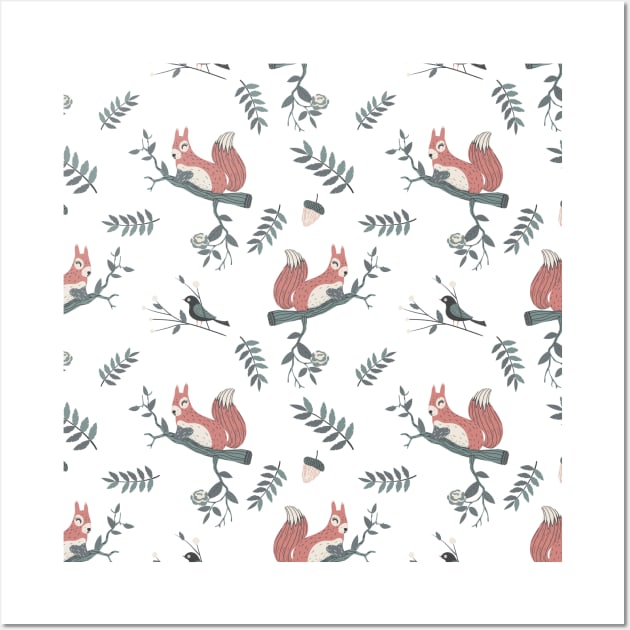 Cute Red Squirrel Pattern Wall Art by MysticMagpie